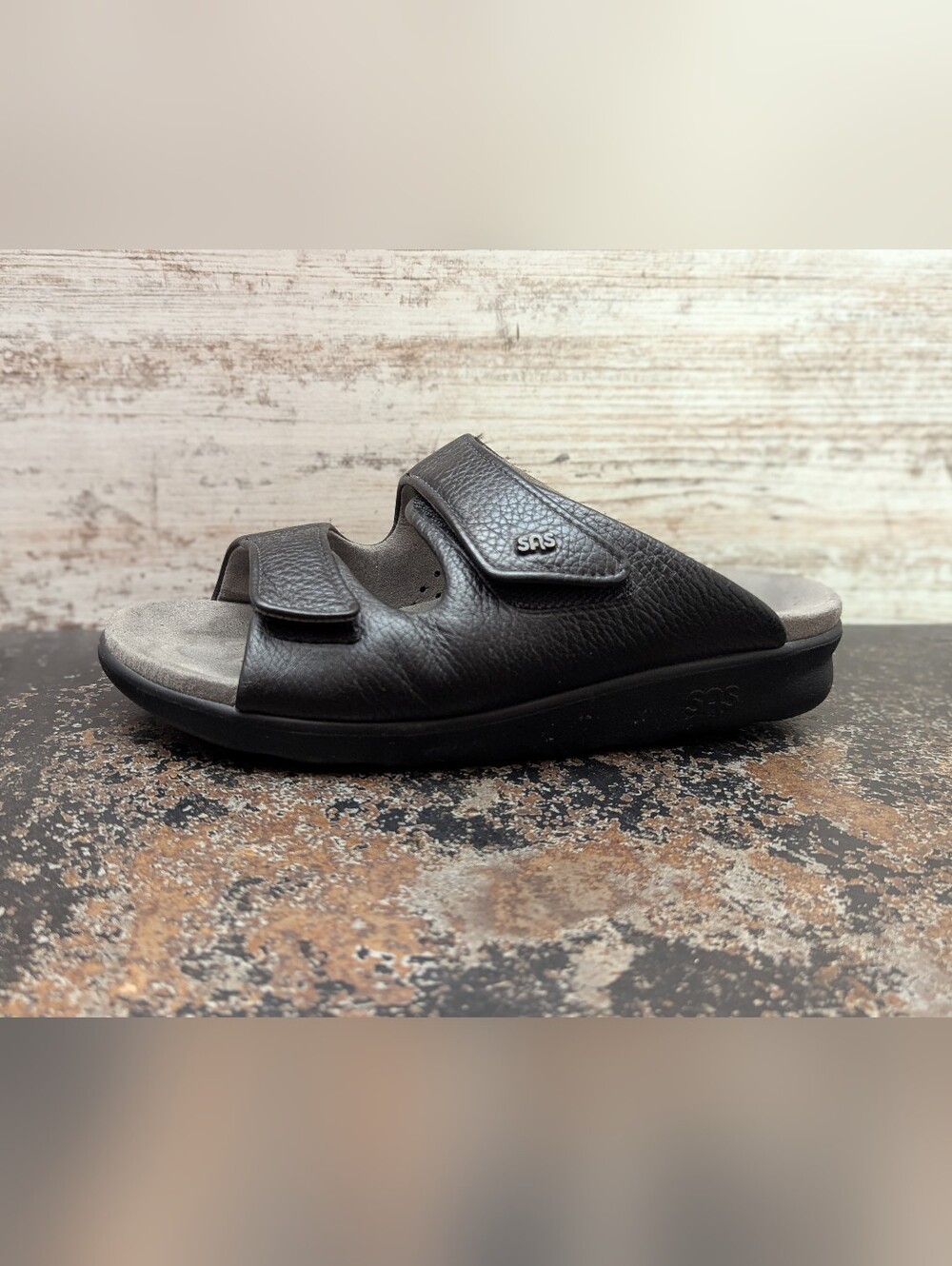 Womens SAS Huggy Sandals Shoes Sz 7.5 N Used Black Leather Comfort Made in USA
